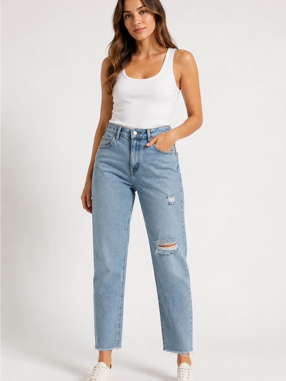 Rewash Light Blue Straight Leg Jeans with Knee Distress